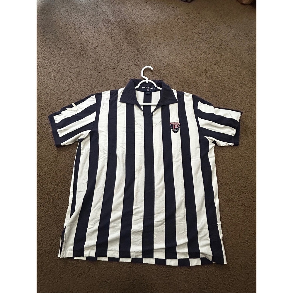 Polo Sport Ralph Lauren 1990s vertical stripe shield patch Striped Rugby Shirt - Picture 9 of 11